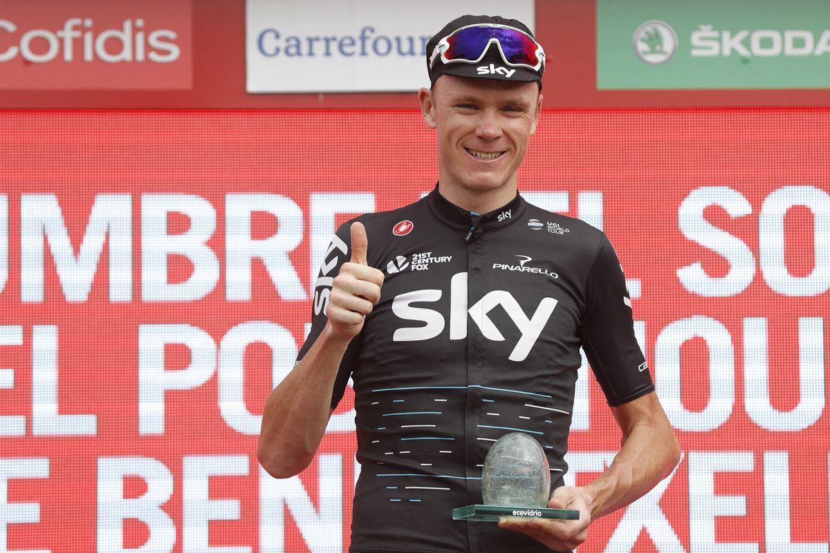 Chris Froome on the podium at the Vuelta a Espa&ntilde;a