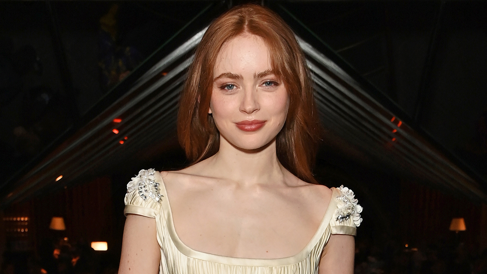 Sadie Sink attended the after-party for Romeo &amp; Juliet in a bridal-inspired, cap-sleeve gown from Prada