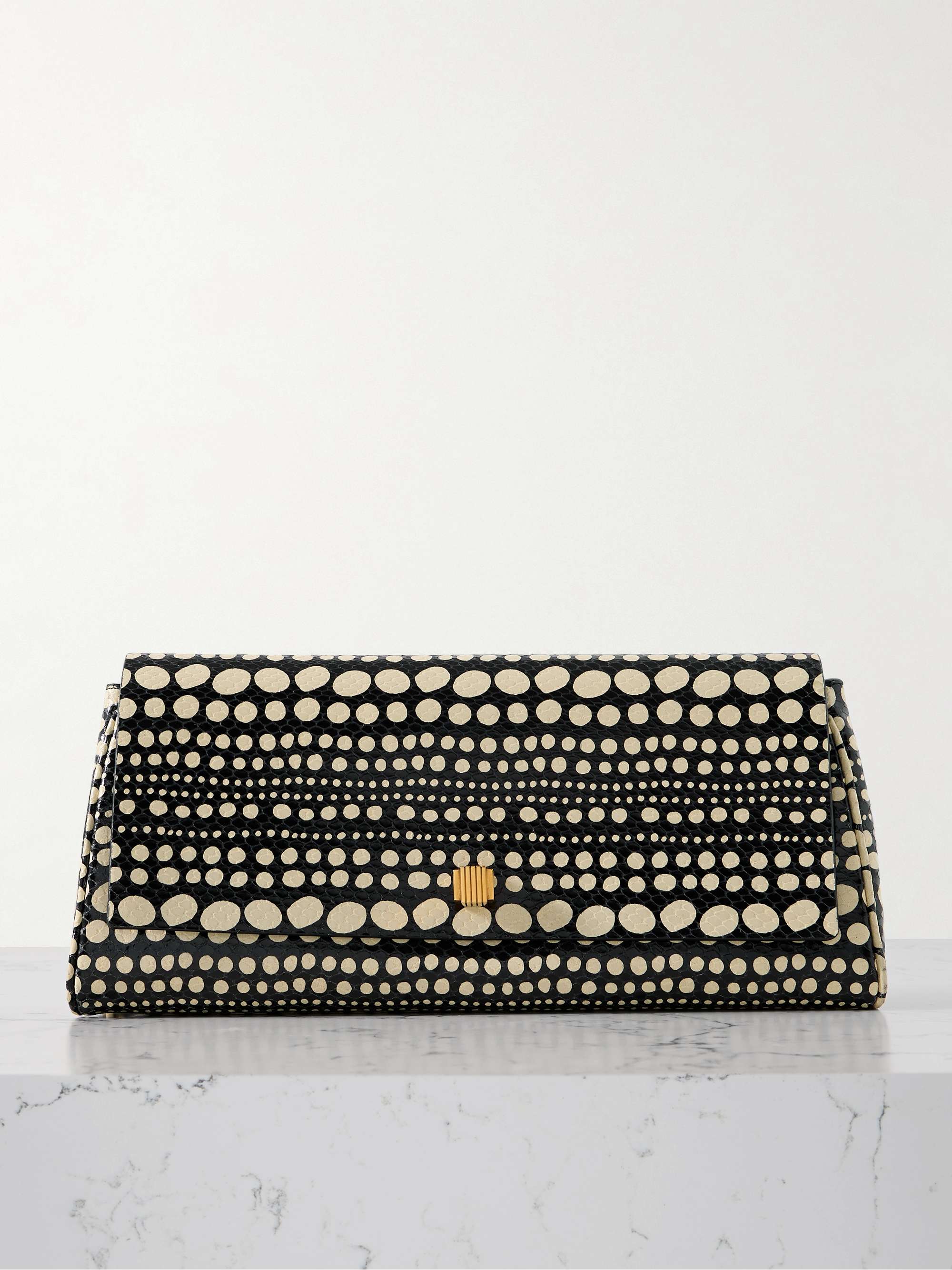 Audrey Polka-Dot Snake-Effect Leather Clutch