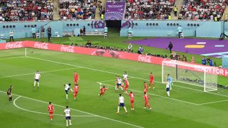 Bukayo Saka scored England’s second goal against Iran at the Khalifa International Stadium