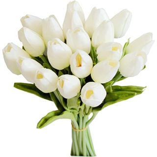 Mandy's 20pcs White Flowers Artificial Tulip Silk Flowers