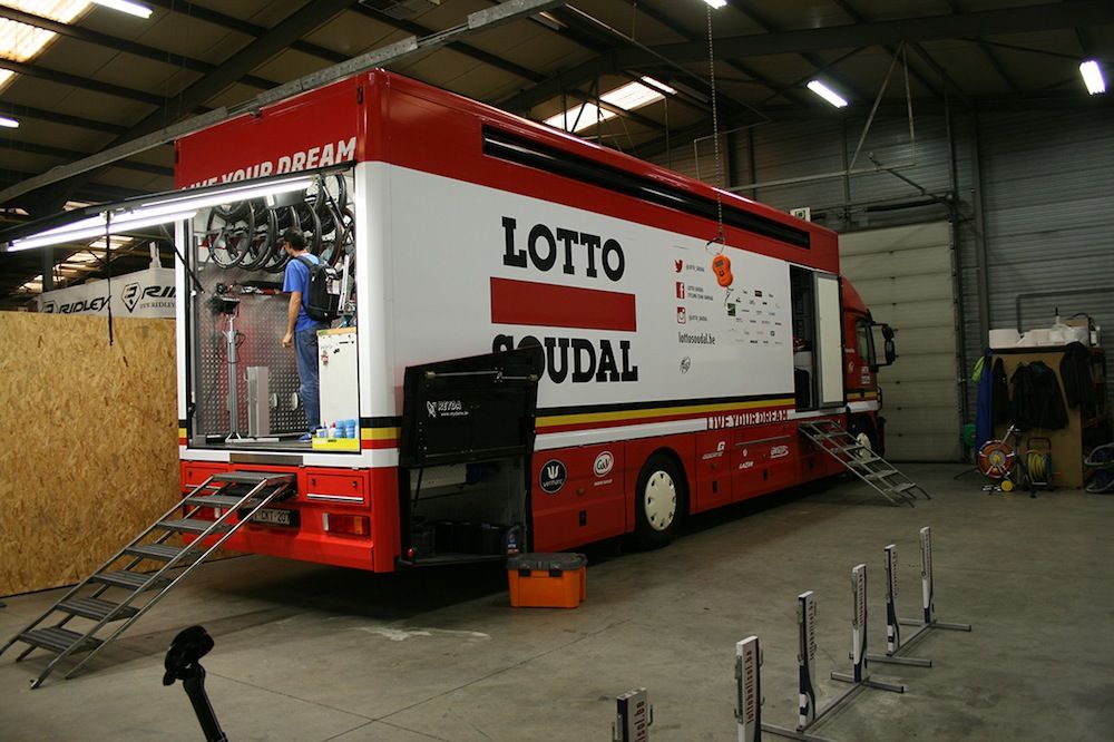 The mechanics&#039; truck in the Service Course warehouse