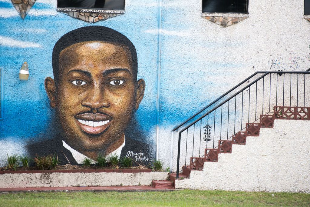 A mural honoring Ahmaud Arbery.