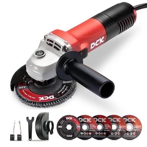 Dck Angle Grinder, 4-1/2-Inch, 6.7amp Cut Off Tool Grinder, 11,800 Rpm With 2 Safety Guards, 6-Piece Discs (2 Cutting/2 Grinding/2 Flap Discs), Professional Angle Grinder for Metal, Wood (ksm09-115s&amp;#65289;