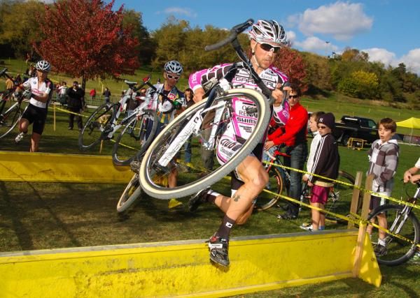 Derrick St. John (Garneau-Club Chaussures- Ogilv) with Davide Frattini (Hudz-Subaru) and Andrew Watson (Norco Factory Team) have put some distance on a hard-chasing Mark Lalonde.