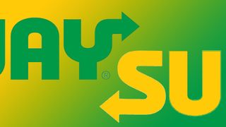 A close up of the Subway logo on a gradient background