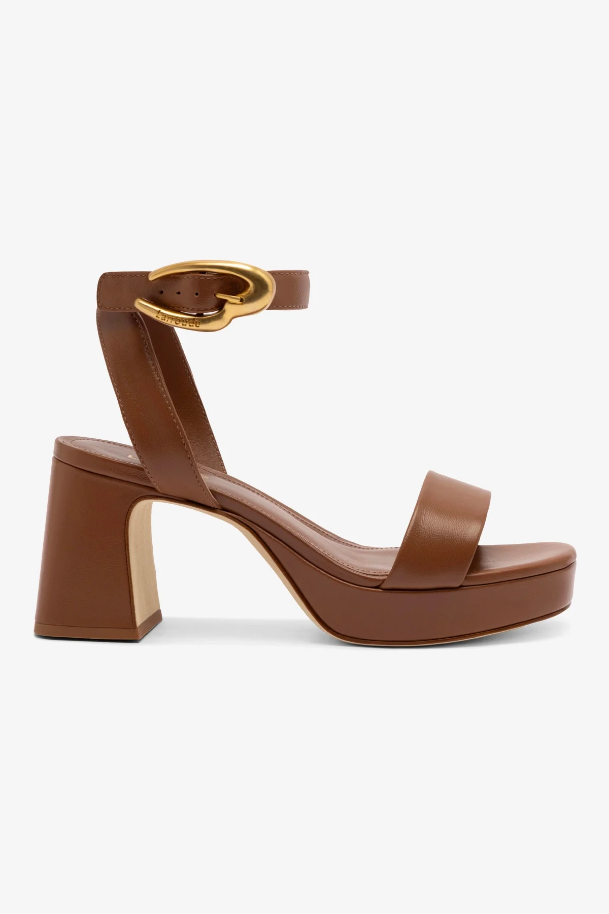 Larroudé, Dolly Verona Low Sandal in Caramel Leather