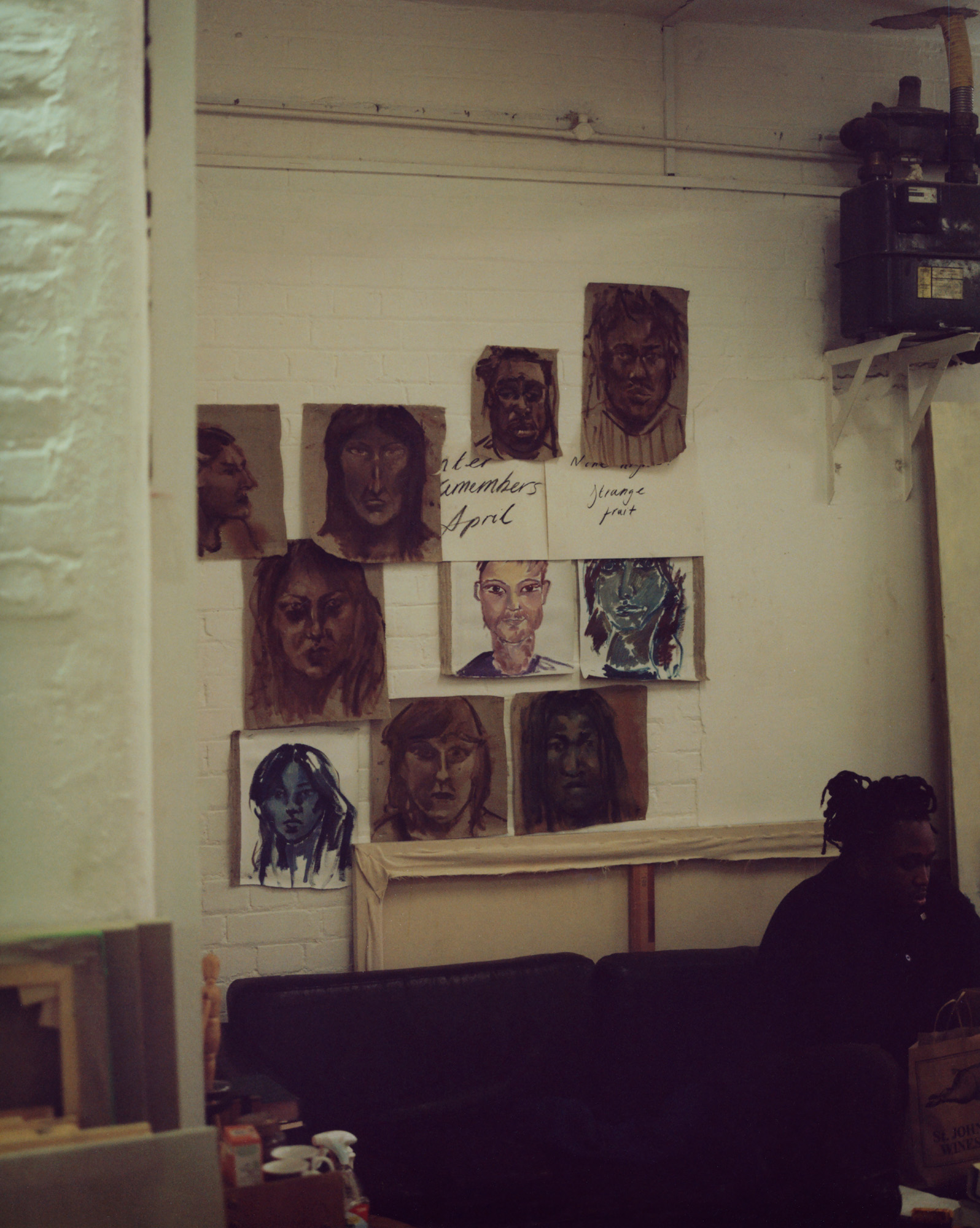 profile of artist in studio