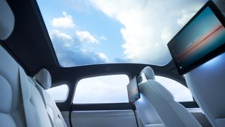 Looking up through sunroof of prototype Afeela EV from Sony Honda Mobility