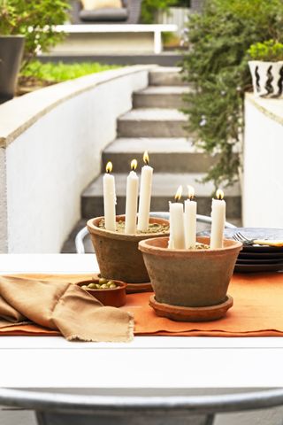 Bowl of candles used as table centrepiece