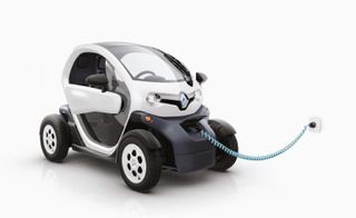 Renault Twizy's blue cord shown charging the vehicle