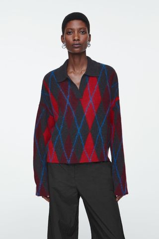 COS, Argyle Wool Polo Sweater