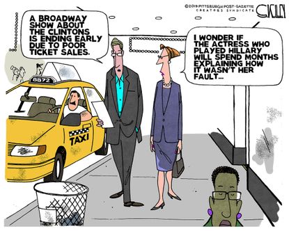 Political Cartoon U.S. Hillary and Clinton Broadway Show Poor Sales