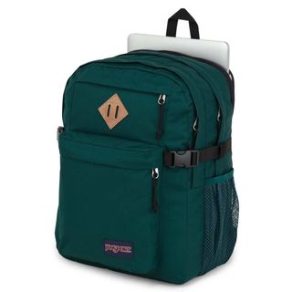 The JanSport Main Campus laptop backpack in deep juniper in front of a white background