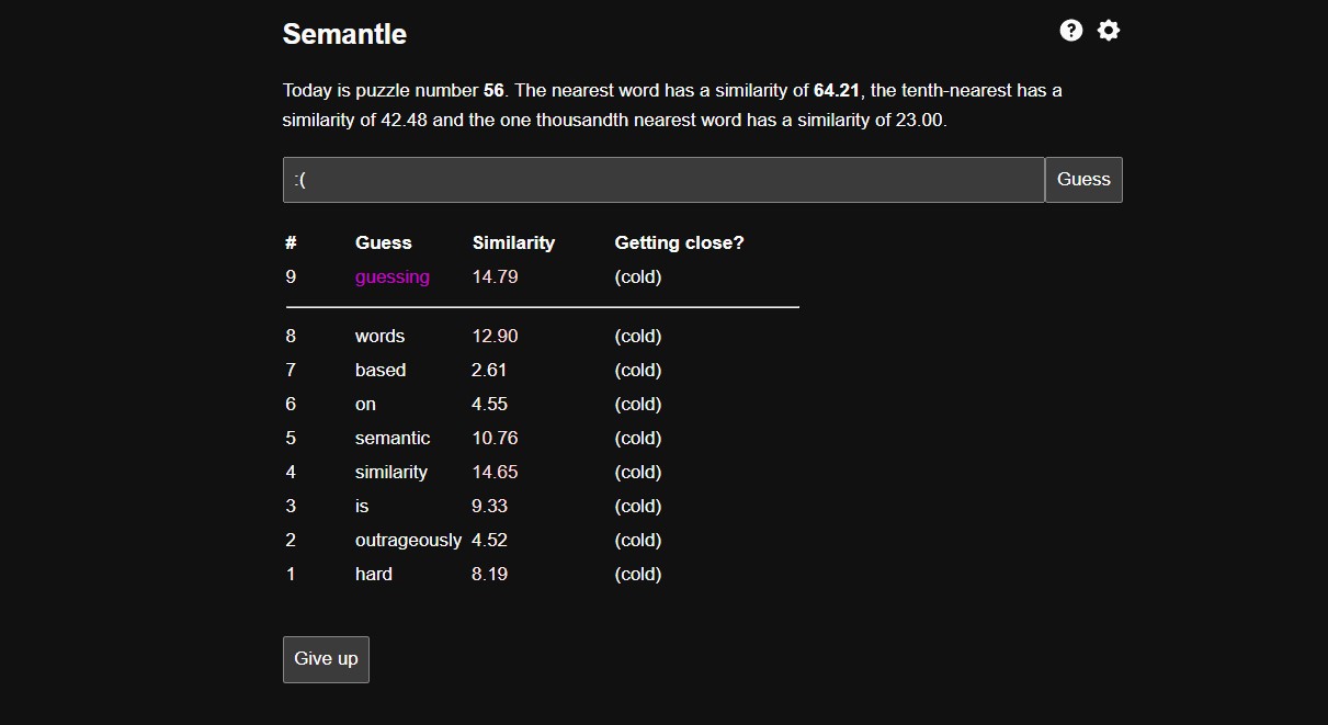 Semantle: an impossibly hard Wordle alternative