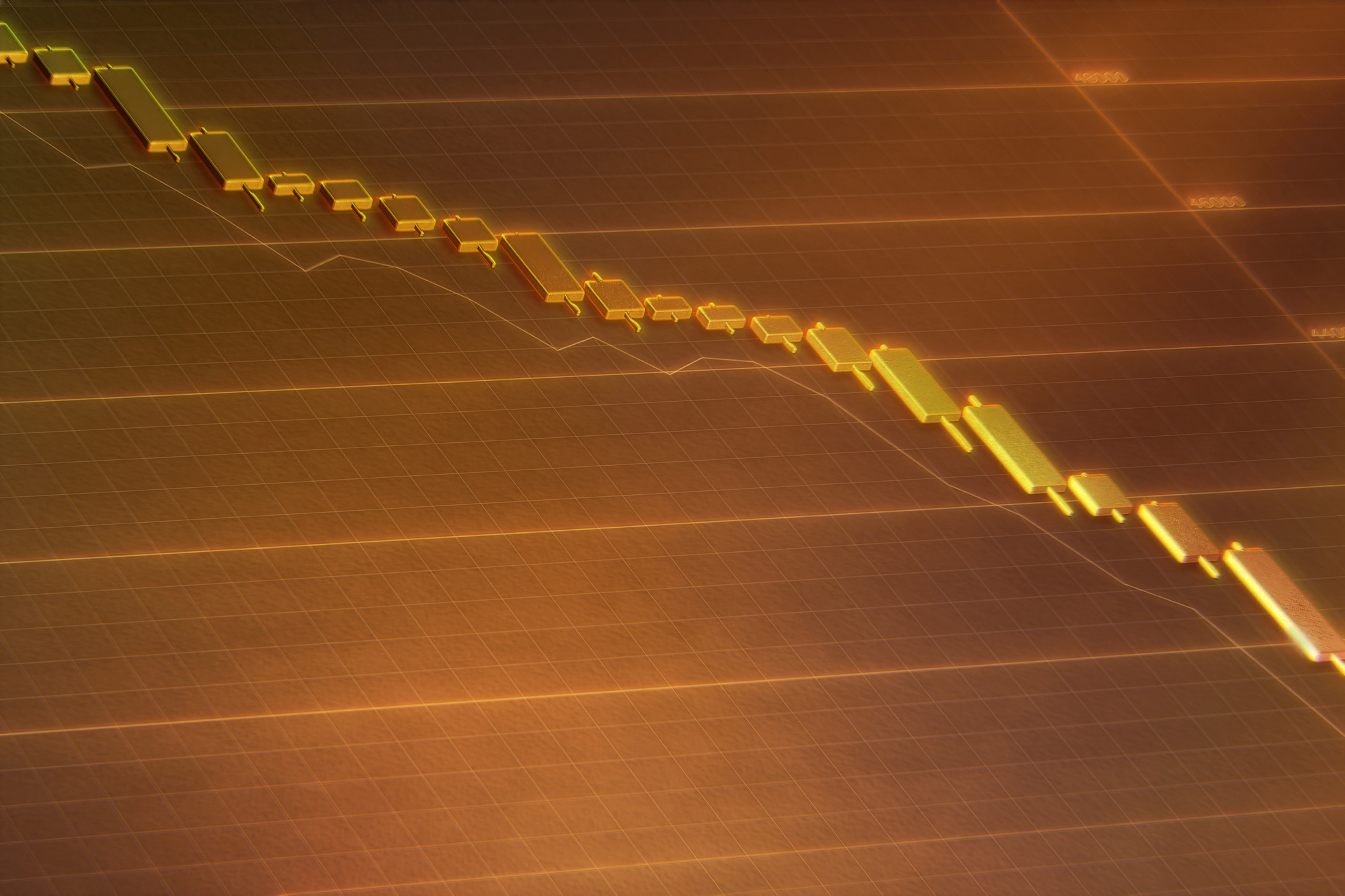 Abstract graphic image of a gold bars market falling chart