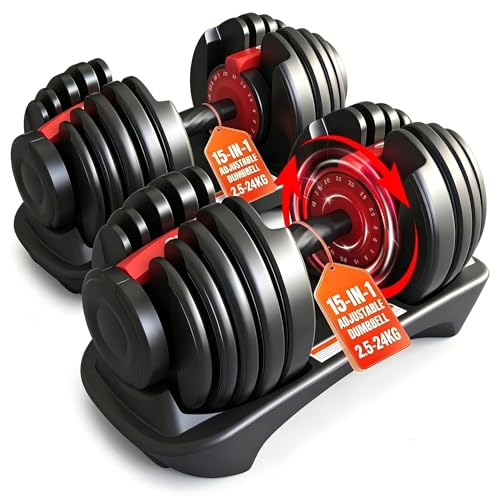 Hakeno 2x24kg Pair Adjustable Dumbbell 15 Weight in 1 With Fast Automatic Adjustable and Weight Plate for Body Workout Home Gym Dumbbell
