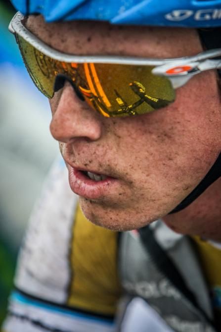 Rohan Dennis (Garmin-Sharp) covered with dirt from the road.
