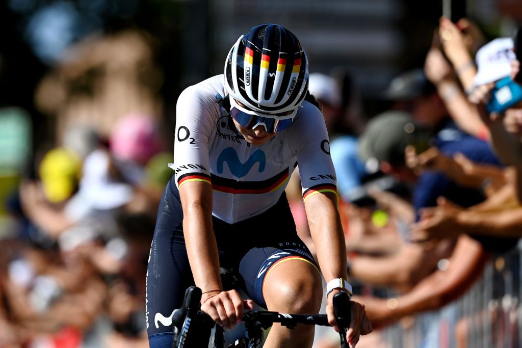 ALBI FRANCE JULY 27 Liane Lippert of Germany and Movistar Team crosses the finish line during the 2nd Tour de France Femmes 2023 Stage 5 a 1261km stage from OnetleChteau to Albi 572m UCIWWT on July 27 2023 in Albi France Photo by Tim de WaeleGetty Images