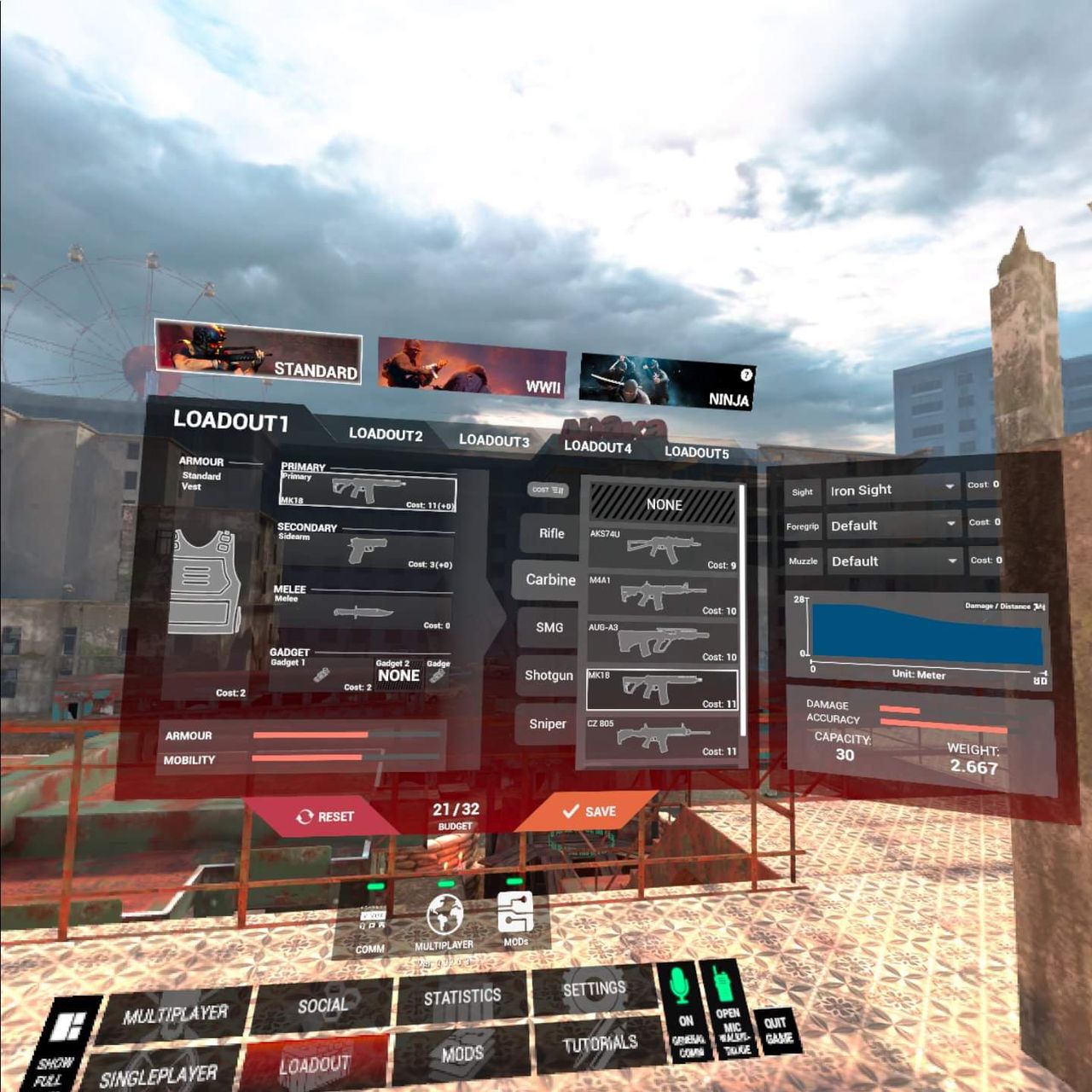 Modern weapon layout in Contractors on Quest
