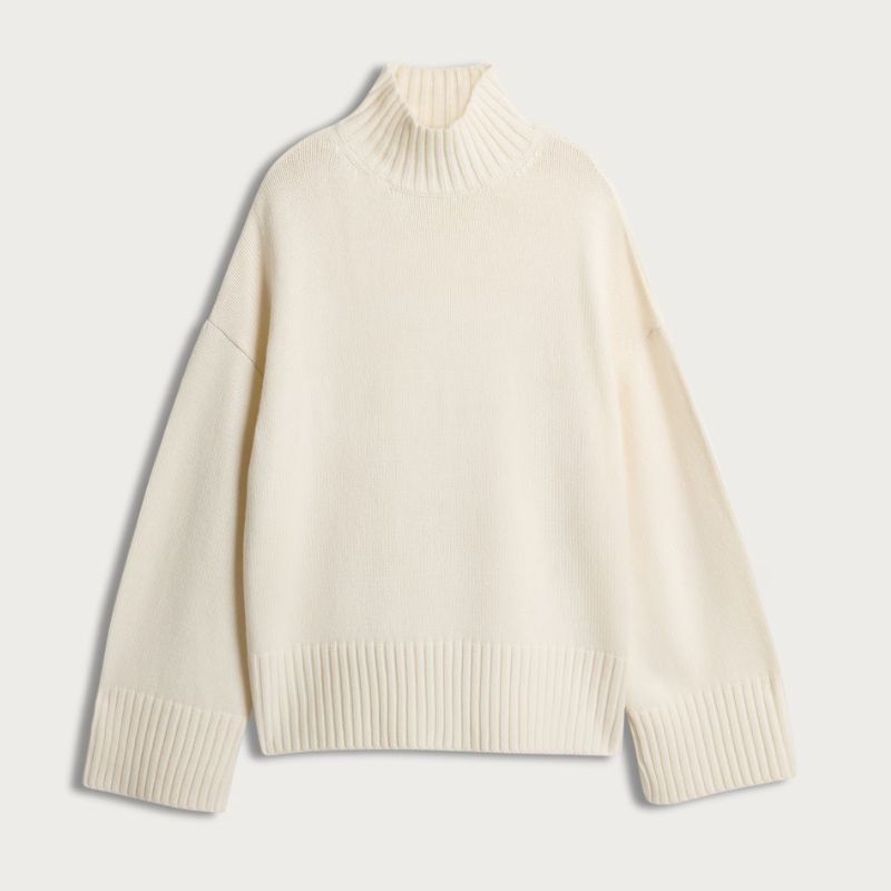 white funnel neck cashmere wool sweater