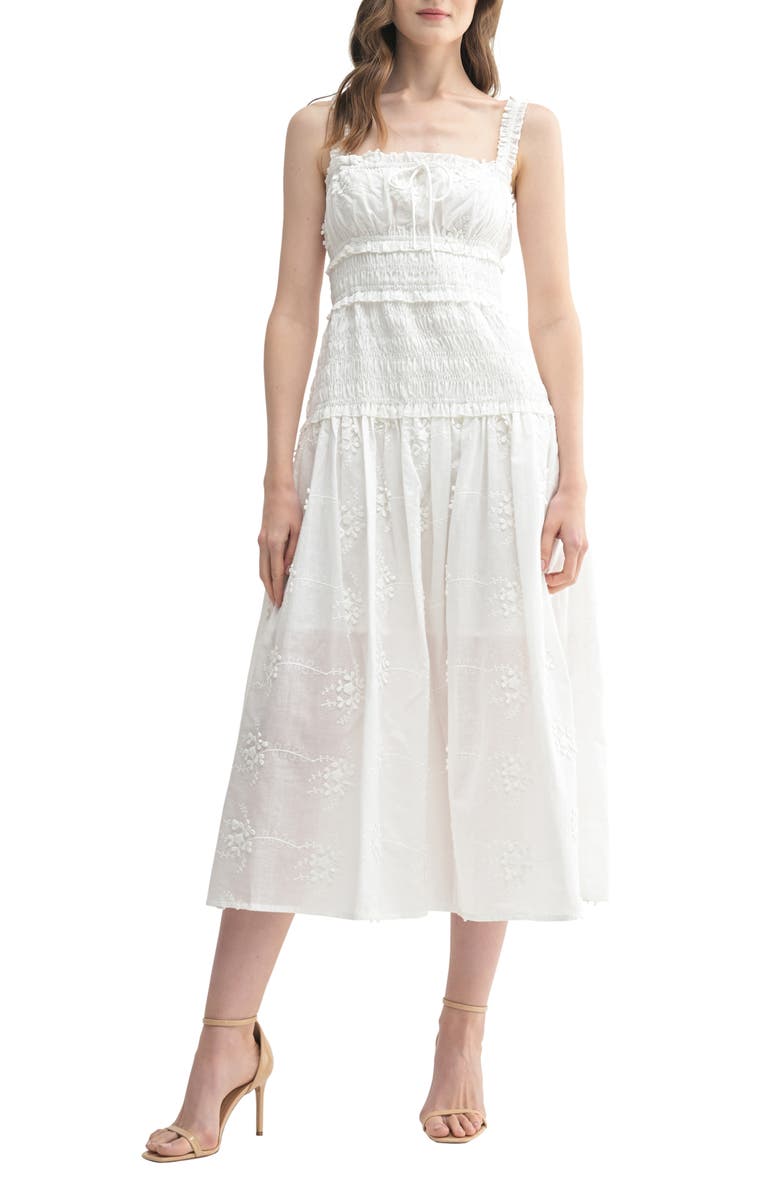 Embroidered Floral Cotton Midi Dress