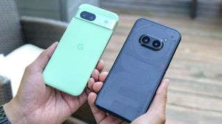 Pixel 8a vs Nothing Phone 2a side-by-side in the hand.