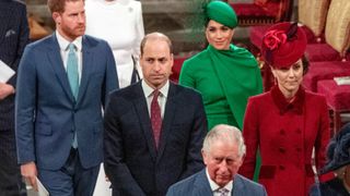 : Prince Harry, Duke of Sussex, Meghan, Duchess of Sussex, Prince William, Duke of Cambridge, Catherine, Duchess of Cambridge and Prince Charles, Prince of Wales attend the Commonwealth Day Service 2020 on March 9, 2020 in London, England.