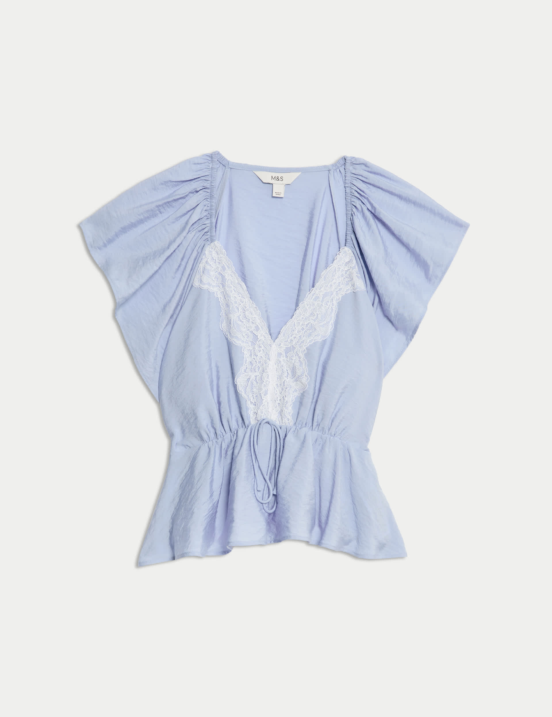 Lace V-Neck Ruffle Angel Sleeve Blouse