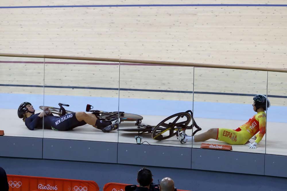 The riders slid down the track