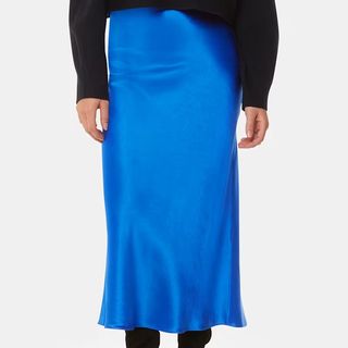 Whistles Blue Satin Midi Skirt