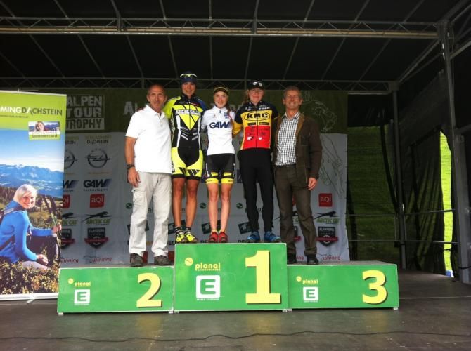 The women's podium at the AlpenTour Trophy
