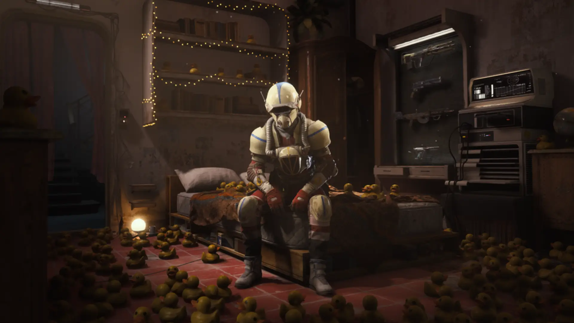 Arc Raiders screenshot shows a player surrounded by rubber ducks.