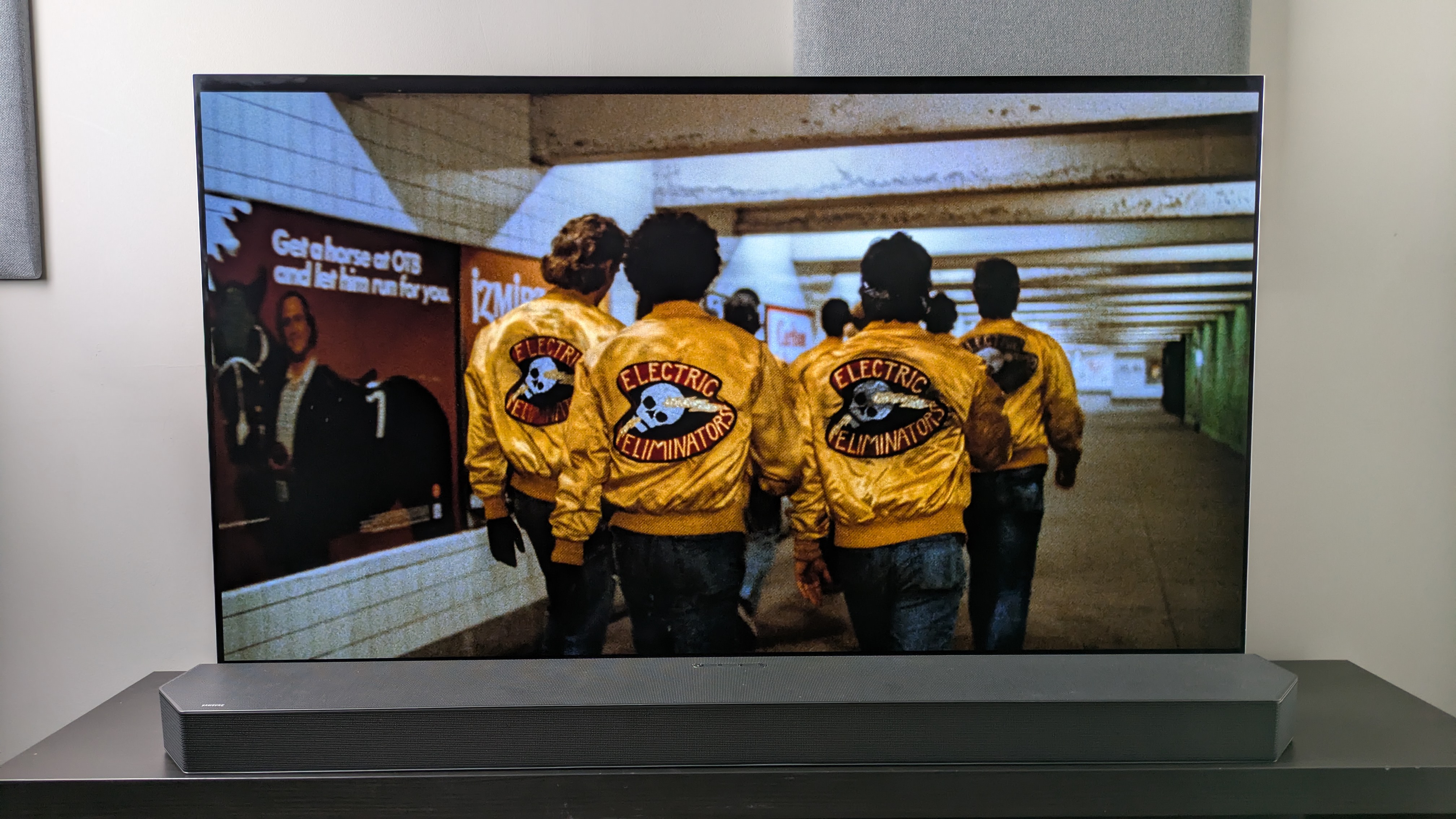 The Warriors 4K Blu-ray Arrow Video version on the LG G5 showing the Electric Eliminators on screen 