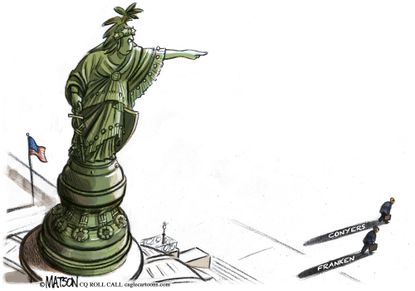 Political cartoon U.S. Al Franken John Conyers sexual harassment
