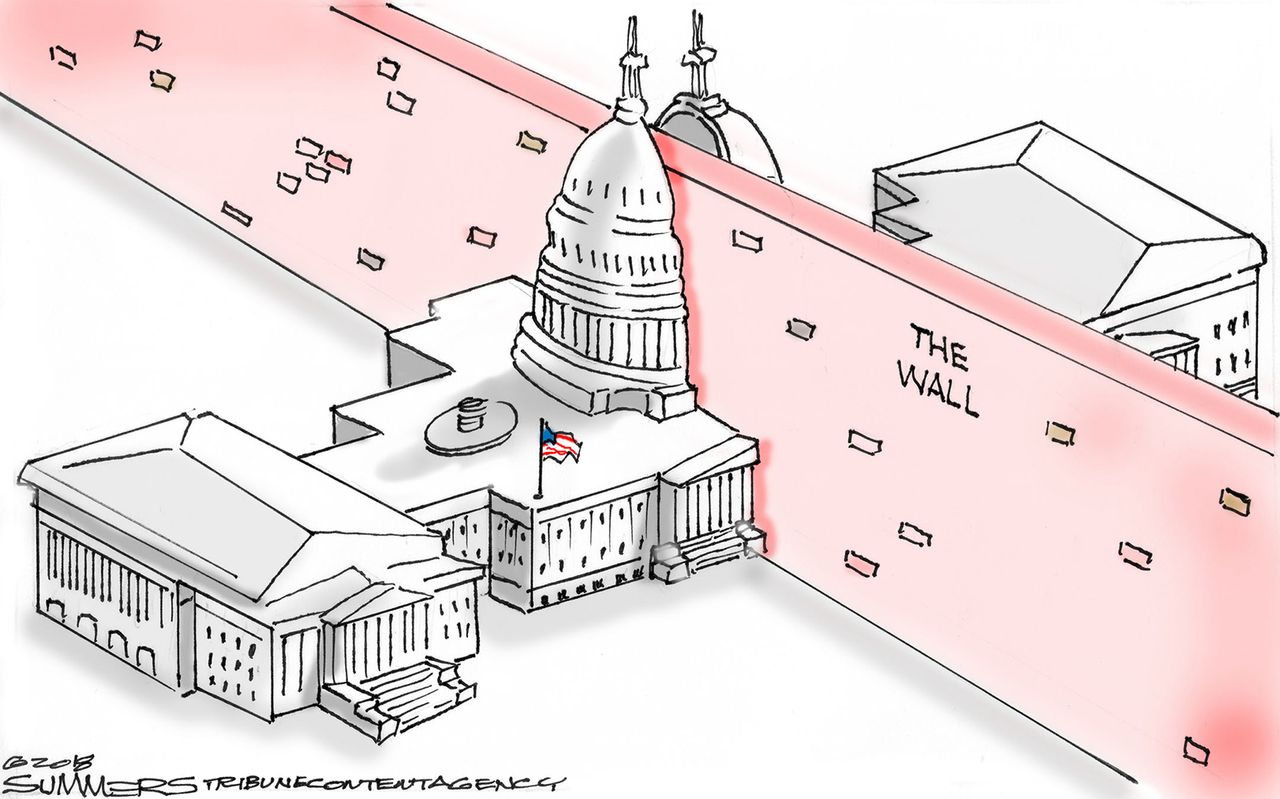 Political cartoon U.S. congress government shutdown border wall&amp;amp;nbsp;