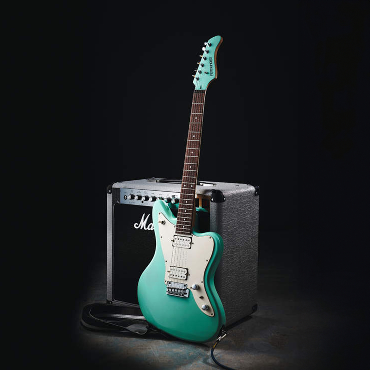 A Fernandes JG-40 electric guitar and Marshall combo amplifier, taken on October 23, 2019