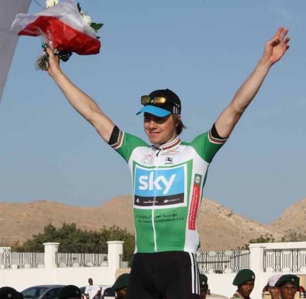 Edvald Boasson Hagen (Team Sky) in the green points jersey.