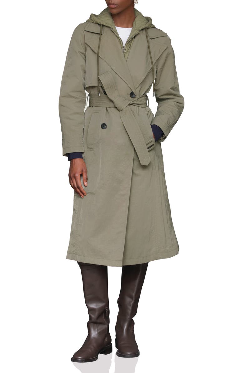 Double Breasted Trench With Hooded Quilted Bib