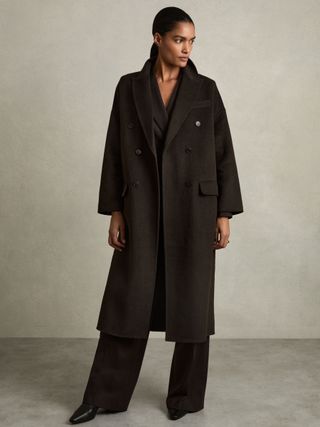 Lara Wool Blend Herringbone-Twill Coat