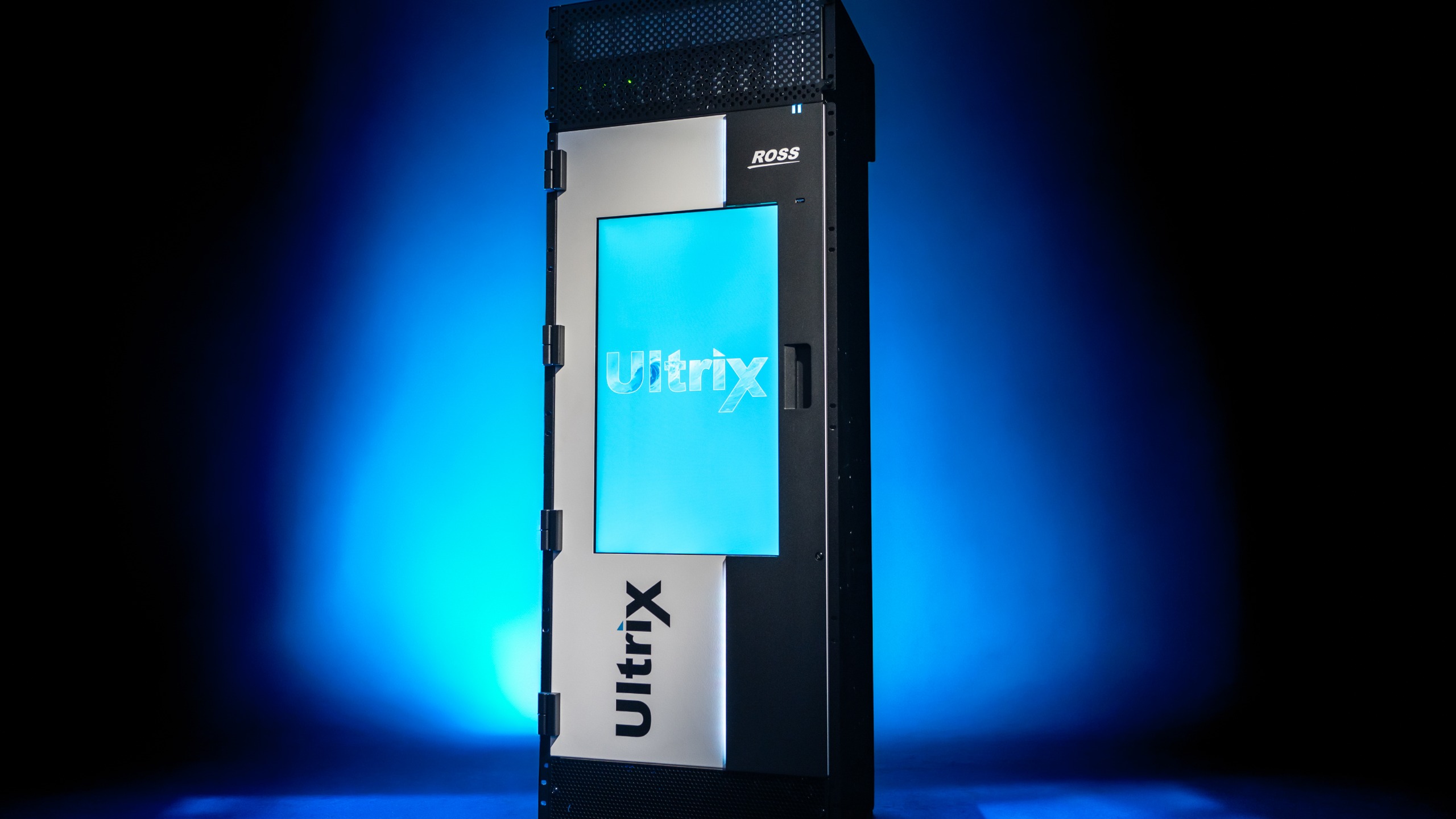 The new Ross Video Ultrix FR30 in an electric blue background.