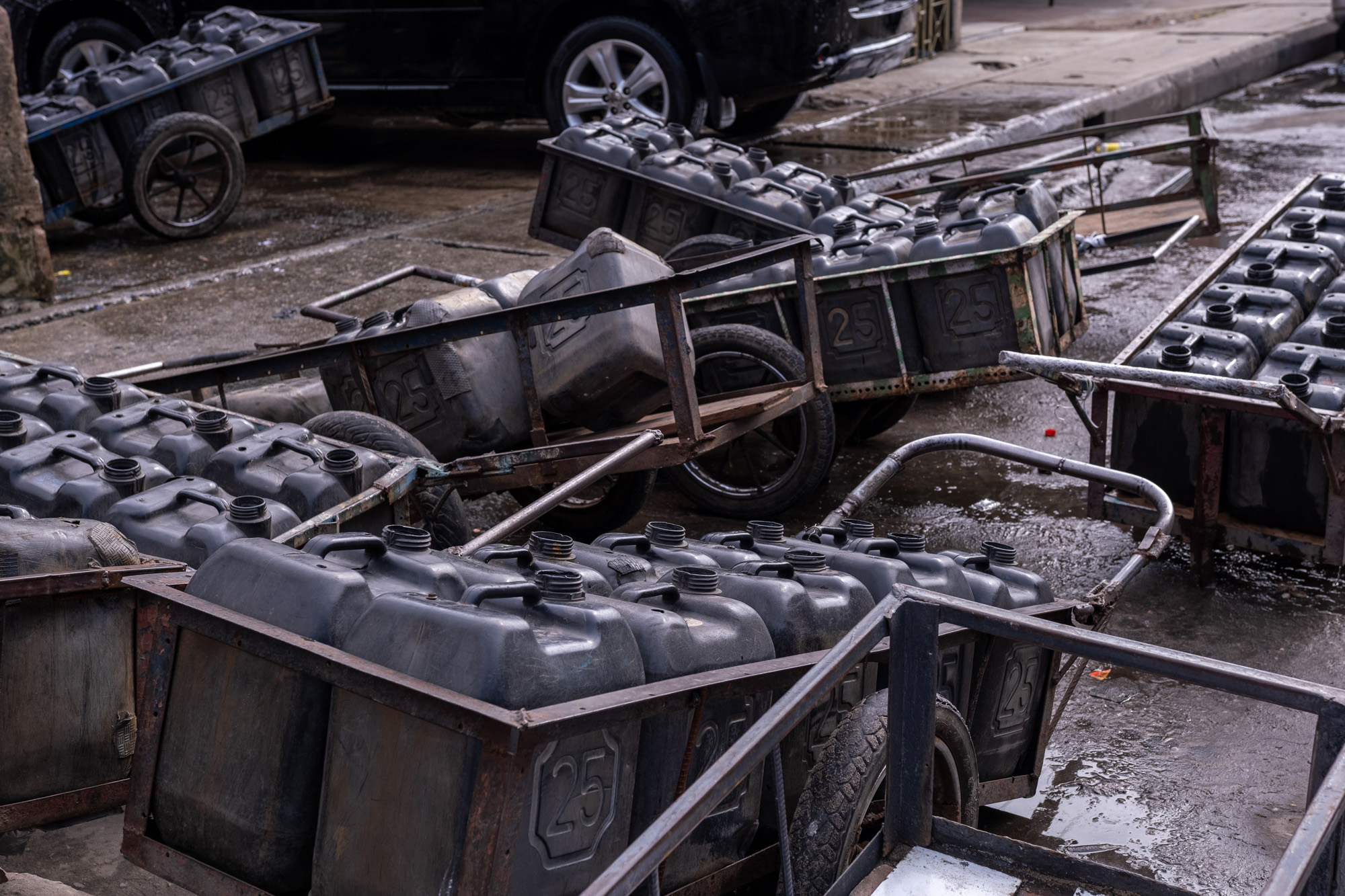 Water basins on metal cart