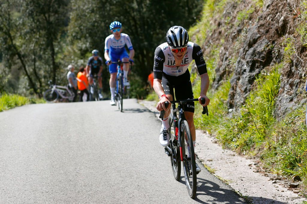 EIBAR SPAIN APRIL 08 Marc Hirschi of Switzerland and UAE Team Emirates competes climbing to the Krabelin 576m during the 62nd Itzulia Basque Country Stage 6 a 1378km stage from Eibar to Eibar UCIWT on April 08 2023 in Eibar Spain Photo by Luis ngel Gmez PoolGetty Images