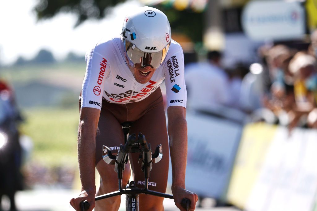 Ben O&#039;Connor (AG2R Citroën) finishes the stage 20 time trial at the 2021 Tour de France