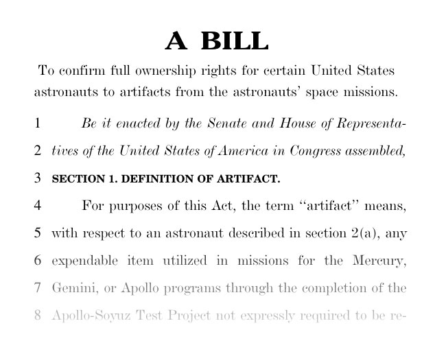 H.R. 4158 Bill Intended to Clarifty Space Artifacts Ownership