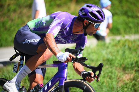 Michael Matthews descends a corner during the 2026 Tour de France