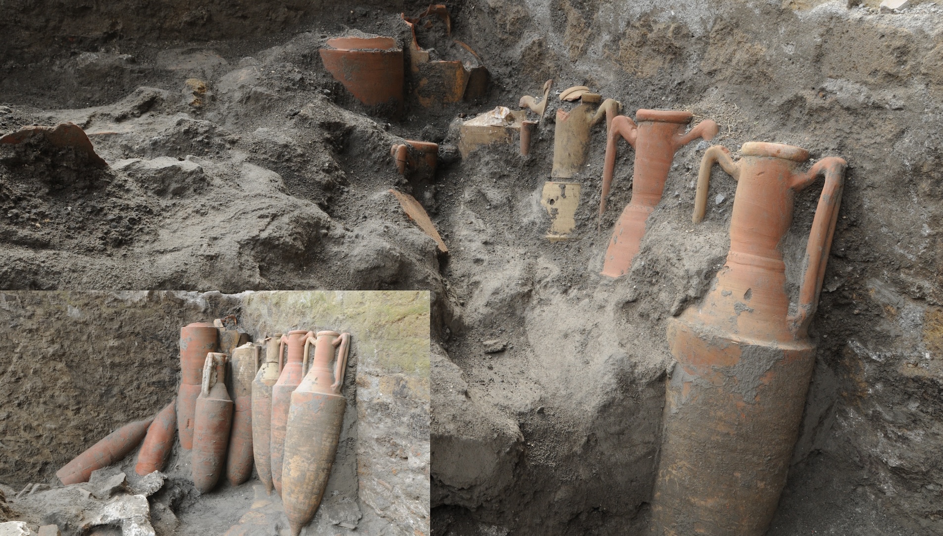 Amphorae unearthed at the Somma Vesuviana site.