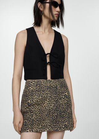 Leopard-Print Denim Mini-Skirt