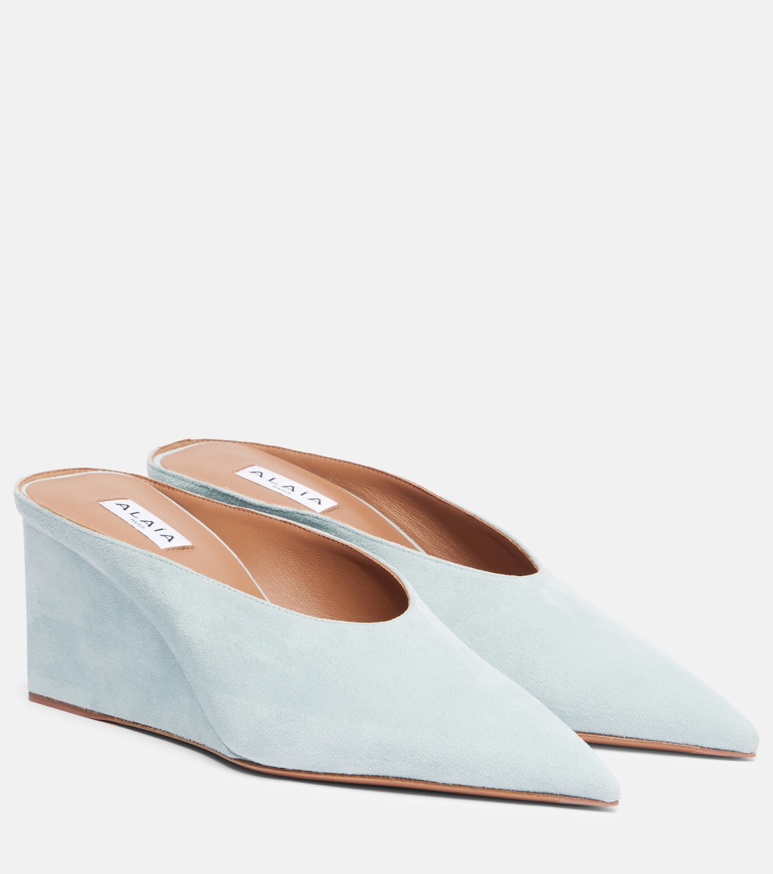 Cube 75 Suede Wedge Mules in Blue - Alaia
