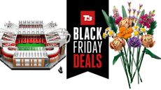 Lego Old Trafford set and Lego Flower Bouquet set with sign saying Black Friday deals